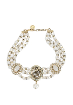 Roberto Cavalli pearl snake-charm necklace - Gold