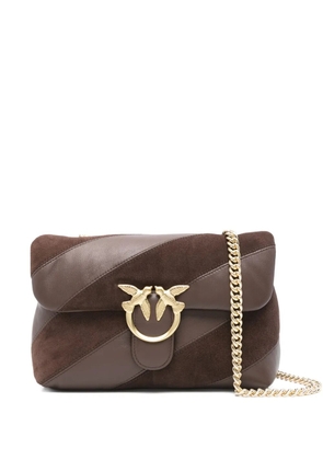 PINKO Love leather-suede diagonal-stripe shoulder bag - Brown