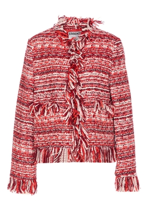 Essentiel Antwerp fringed-trim tweed jacket - Red
