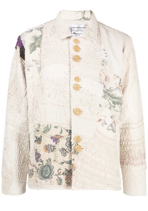 By Walid embroidered-patchwork cotton shirt jacket - Neutrals