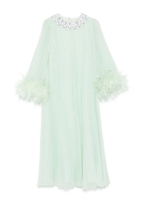 Self-Portrait feather-trim chiffon dress - Green