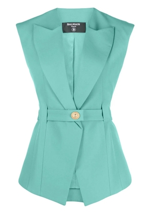 Balmain belted-waist sleeveless jacket - Green