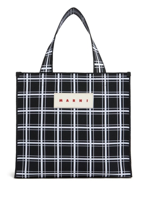 Marni logo-appliqué checked tote bag - Black