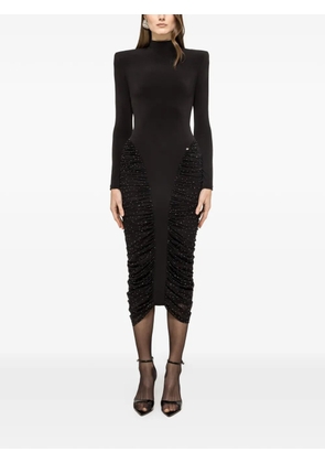 NISSA rhinestone-embellishment ruched midi dress - Black