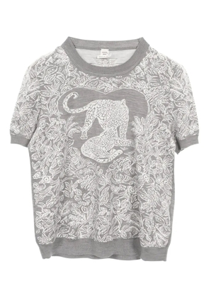 Hermès Pre-Owned 10s tiger-intarsia short-sleeve sweater - Grey