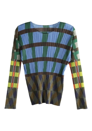 Pleats Please Issey Miyake Harmony plaid-pattern pleated top - Blue