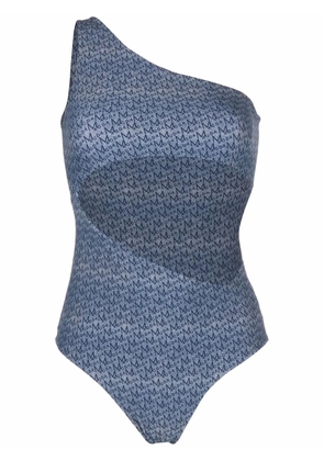 Magda Butrym monogram-print one-shoulder swimsuit - Blue