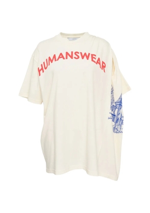 pushBUTTON gathered-shoulder T-shirt - White