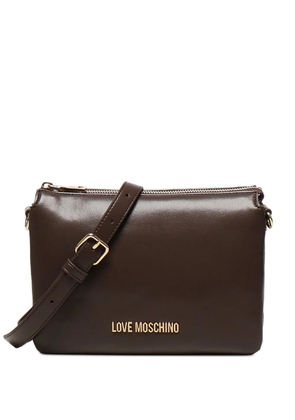 Love Moschino logo-plaque zip-top shoulder bag - Brown