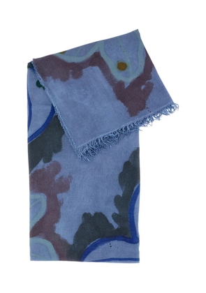 Exquisite J floral-pattern fringed scarf - Blue
