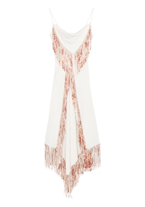Rabanne fringed asymmetric midi dress - Neutrals