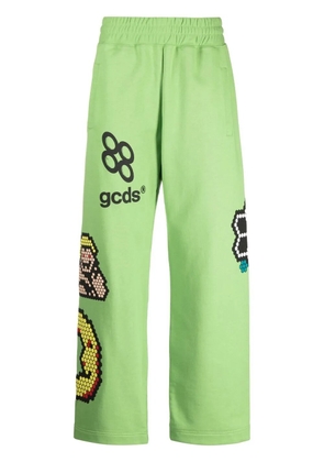 GCDS Plush motif-print wide-leg track pants - Green