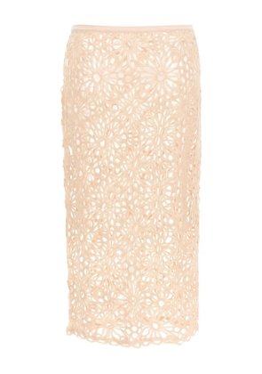 Norma Kamali floral-crochet midi skirt - Neutrals