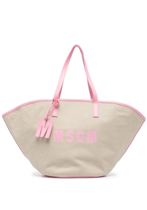 MSGM New logo-print tote bag - Neutrals