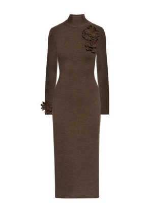 Oscar de la Renta appliqued-flower mock-neck midi dress - Brown