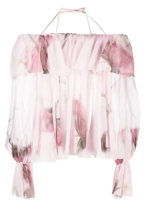 Blumarine ruffled-trim floral-print blouse - Pink