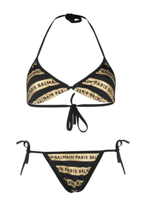 Balmain logo-stripe-print bikini - Black