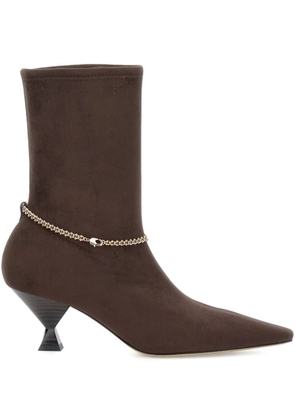 MARIA LUCA chain-embellished pointed-toe boots - Brown