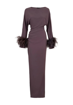 LAPOINTE feather-trim long-sleeve maxi dress - Brown