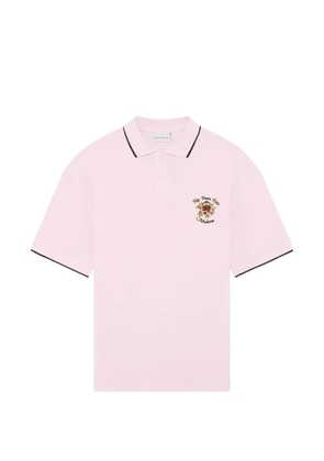 Drôle De Monsieur rose-embroidered contrast polo shirt - Pink