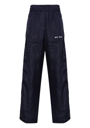 Palm Angels logo-print linen track pants - Blue