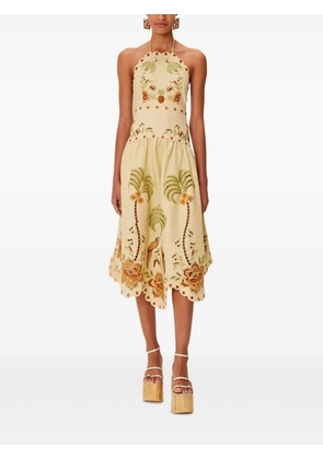 FARM Rio halter-neck embroidered midi dress - Neutrals