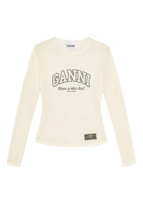 GANNI logo-print long-sleeve top - Neutrals