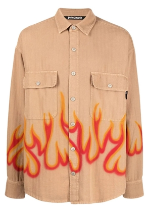 Palm Angels flame-print long-sleeve shirt - Brown