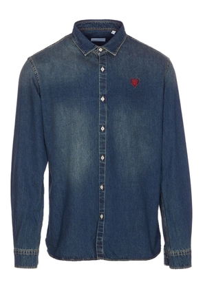 Family First embroidered-heart denim shirt - Blue