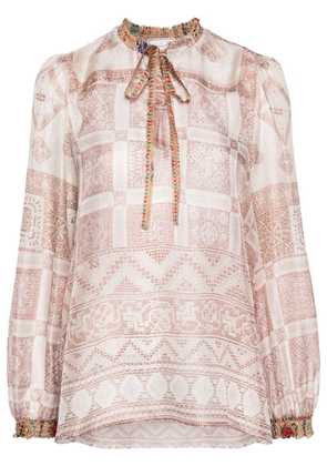 Pierre-Louis Mascia graphic-print silk blouse - Neutrals