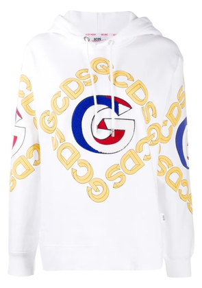 GCDS college logo print hoodie - White