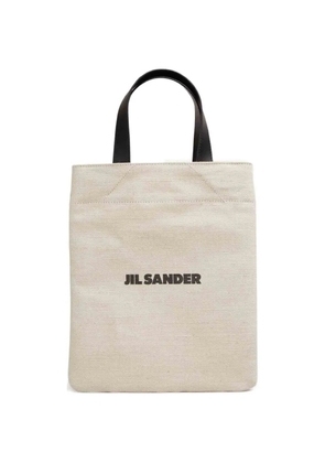 Jil Sander logo-printed leather-handles tote bag - Neutrals