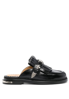 Toga Pulla fringed leather slippers - Black