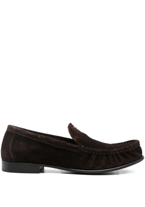Miu Miu logo-lettering suede loafers - Brown