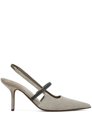 Brunello Cucinelli 80mm slingback suede pumps - Grey