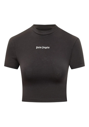Palm Angels logo-embroidered cropped T-shirt - Black
