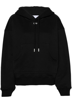 Off-White logo-embroidered cotton hoodie - Black