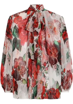Dolce & Gabbana Rose-print chiffon blouse - White