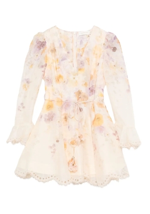 ZIMMERMANN embroidered lace-trimmed mini dress - Neutrals
