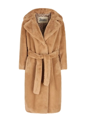 Herno belted faux-fur coat - Brown