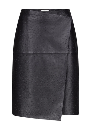 LouLou de Saison Gora ostrich-effect wrap midi skirt - Black
