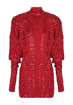 Balmain sequin mock-neck mini dress - Red