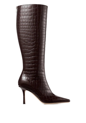 Jimmy Choo 85mm Agathe croc-embossed boots - Brown