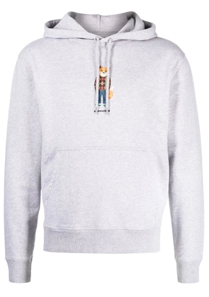 Maison Kitsuné fox-print mélange-jersey hoodie - Grey