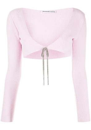 Alexander Wang cropped crystal-tie cardigan - Pink