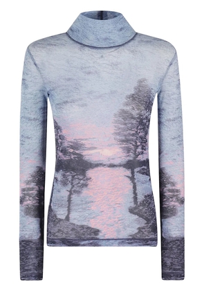 Maison Kitsuné landscape-print mesh high-neck top - Grey