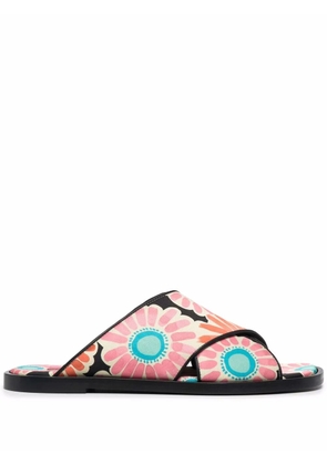 La DoubleJ daisy-print criss-cross sandals - Black