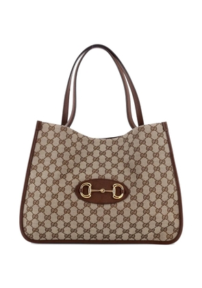 Gucci Pre-Owned Horsebit 1955 GG Canvas with Leather Medium tote bag - Brown