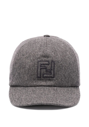 FENDI logo-embroidered wool cap - Grey