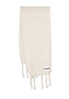 Jil Sander logo-patch chunky-knit scarf - White
